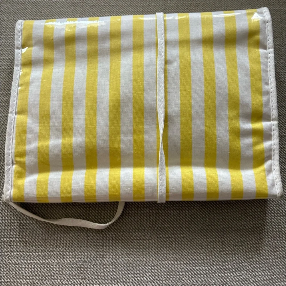 Vintage 1980s Covergirl Hanging Makeup Organizer. White and yellow stripe